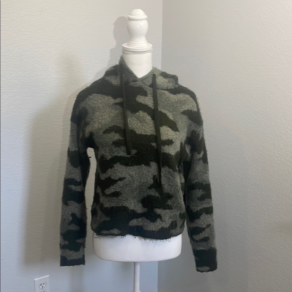 VS Green and Black Camouflage Hooded Crew Neck Sweater by PINK